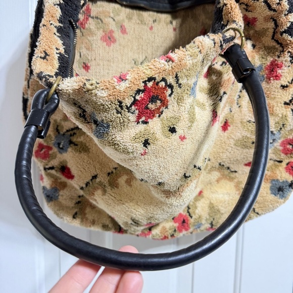 Vintage 50’s 60’s floral carpet tote shoulder back leather handles - Picture 3 of 12